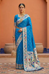 Lotus Paithani Silk Meenakari Swan Border Saree