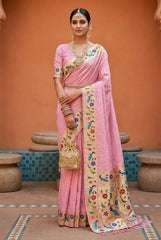 Lotus Paithani Silk Meenakari Swan Border Saree
