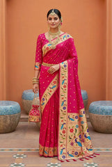 Lotus Paithani Silk Meenakari Swan Border Saree