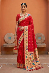 Lotus Paithani Silk Meenakari Swan Border Saree