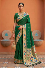 Lotus Paithani Silk Meenakari Swan Border Saree