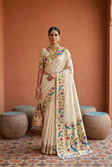 Lotus Paithani Silk Meenakari Swan Border Saree