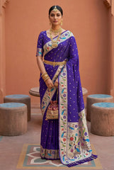 Lotus Paithani Silk Meenakari Swan Border Saree