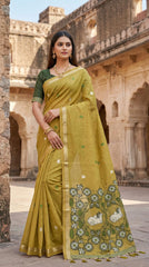 Pichwai Cow Soft Muga Cotton Pallu Saree