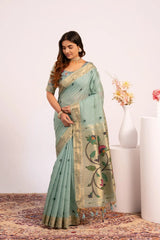 Soft Pure Muga Cotton Paithani Saree