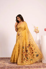 Soft Pure Muga Cotton Paithani Saree