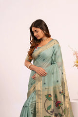 Soft Pure Muga Cotton Paithani Saree