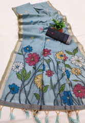 Premium Soft Muga Cotton Rich Flowery Pallu Saree