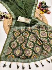 Soft Pure Muga Cotton Azrakh Style Pallu Saree