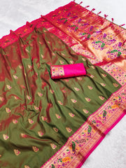 Soft Meenkari Zari Weaving Paithani Silk Saree