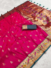 Soft Meenkari Zari Weaving Paithani Silk Saree