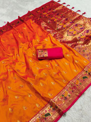 Soft Meenkari Zari Weaving Paithani Silk Saree