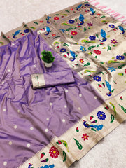 Lotus Paithani Silk Meenakari Swan Border Saree
