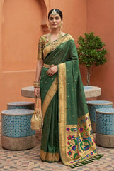 Soft Paithani Silk Meenakari Peacock & Munia Border Saree