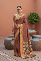 Soft Paithani Silk Meenakari Peacock & Munia Border Saree