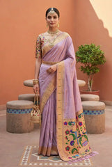 Soft Paithani Silk Meenakari Peacock & Munia Border Saree