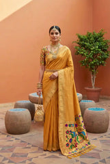 Soft Paithani Silk Meenakari Peacock & Munia Border Saree