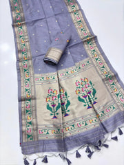 Soft Tussar Silk Pastel Paithani Saree