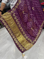 Gaji Silk Original Bandhani With Gota Pati Hand Work Saree