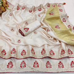 Whie Gaji Silk with Gota Patti Handwork Saree