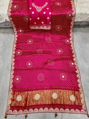 Desiner Bandhani Pure Lagadi Patta With Print saree