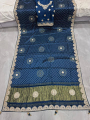 Desiner Bandhani Pure Lagadi Patta With Print saree