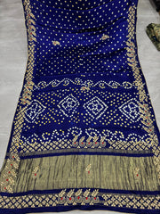 Pure Gaji Silk Lagdi Patta Gota Pati Hand Work Bandhani Saree