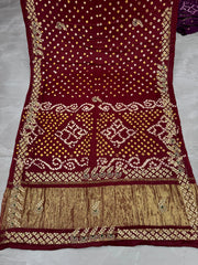 Pure Gaji Silk Lagdi Patta Gota Pati Hand Work Bandhani Saree