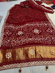 Gaji Silk Bandhani Gota Pati Hand Work Saree
