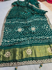 Gaji Silk Bandhani Gota Pati Hand Work Saree