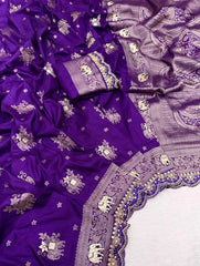 Pure Khadi Dolla Cotton Designer Bridal Saree with Sabyasachi Scallop Border