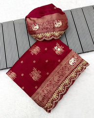 Pure Khadi Dolla Cotton Designer Bridal Saree with Sabyasachi Scallop Border