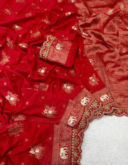 Pure Khadi Dolla Cotton Designer Bridal Saree with Sabyasachi Scallop Border