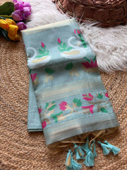Premium Soft Rajhans Floral Muga Cotton Sareee