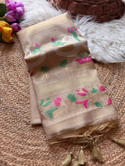 Premium Soft Rajhans Floral Muga Cotton Sareee
