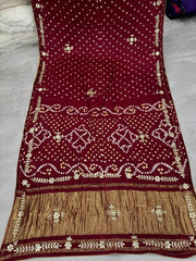 Gaji Silk Premium Gota Patti Handwork Bandhani Bridal Saree