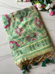 Traditional Pencil Art Soft Muga Cotton Saree