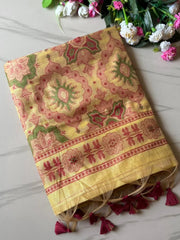 Traditional Pencil Art Soft Muga Cotton Saree