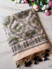 Traditional Pencil Art Soft Muga Cotton Saree