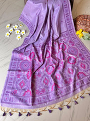 Traditional Pencil Art Soft Muga Cotton Saree
