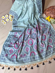 Traditional Pencil Art Soft Muga Cotton Saree