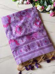 Traditional Pencil Art Soft Muga Cotton Saree