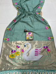 Soft Muga Cotton Swan Paithani Saree