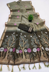 Soft Muga Cotton Rich Flowery Saree