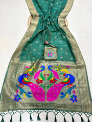 Soft Muga Cotton Muniya Border Paithani Saree