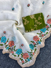 Pure Paper Crush Embroidery Saree