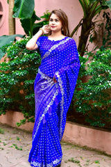 Gota Pati Border Teen Dani Bandhani Saree