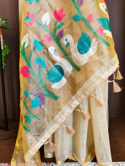 Premium Muga Cotton Floral Weaving Saree