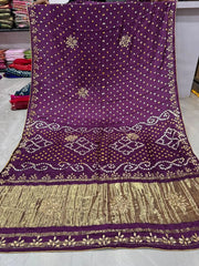 Gaji Silk Original Bandhani Gota Pati Hand Work Saree