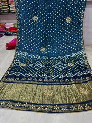 Gaji Silk Original Bandhani Gota Pati Hand Work Saree